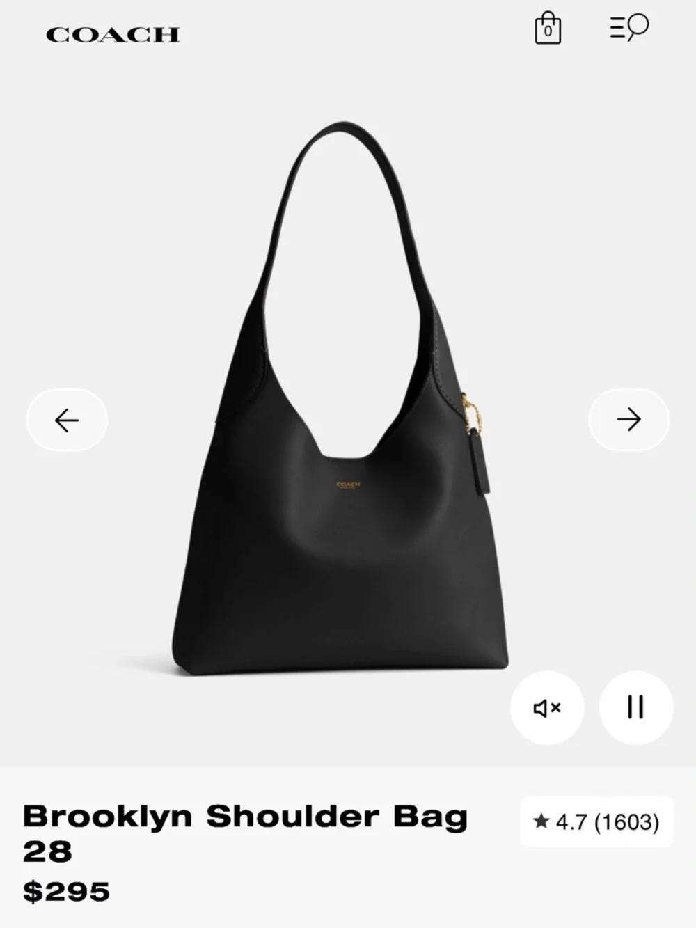 Coach Brooklyn 28 Black Leather Shoulder Bag - Picture 4 of 4